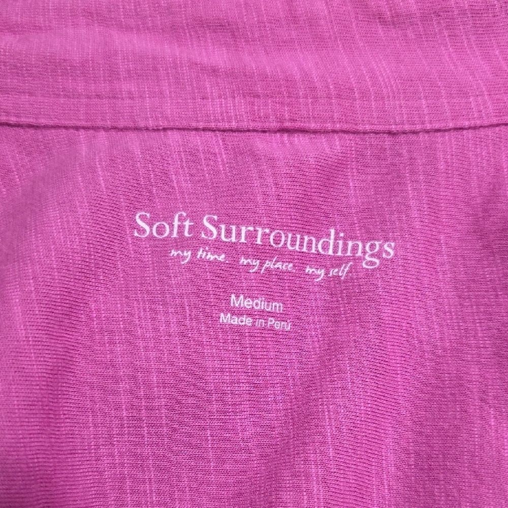 Soft Surroundings Mage/Pink Button Up Long Sleeve Lightweight Shirt Size Medium - Picture 4 of 7